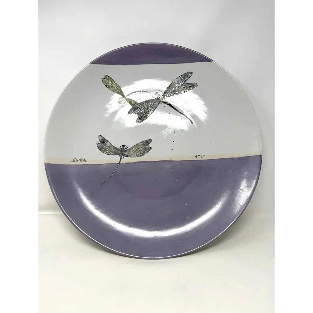 Fabienne Jouvin Paris Libellule Dragonfly Decorative Plate 1999 Purple White VTG